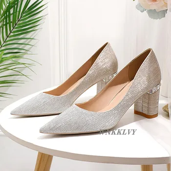 Svadobné topánky ženy vysoké podpätky svadobné topánky drahokamu zlaté flitre ukázal prst jeden topánky bling bling crystal dekor čerpadlá
