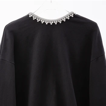 [EAM] Ženy Veľké Veľkosti Drahokamu Lúk Backless Svieti LongT-shirt Nové Späť tvaru Dlhý Rukáv Fashion Jar Jeseň 2021 1DD3915