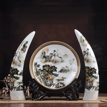 Starožitný Jingdezhen Keramické Slonoviny Váza Set Klasickej Čínskej Tradičnej Doskou Moderné Pastelové Veľké Slonoviny