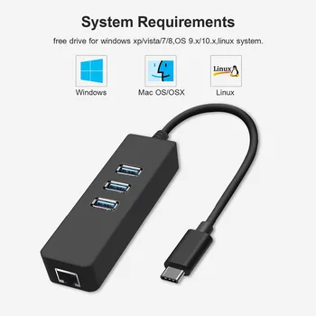 USB-C Hub s Gigabit Ethernet Adaptér pre Macbook Pro Dell XPS od spoločnosti Lenovo Yoga 910 HP Spectre x360 USB Typu C Hub na RJ45 Siete
