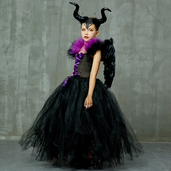Maleficent Black Angel TUTU Šaty Fantázie Dievčatá Halloween Kostým, Šaty Nina Vestidos Disfraz Víla Oblečenie Baby, Karneval, Župan