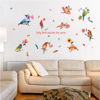 Romantický Vtákov Kvet samolepky na Stenu PVC Vinyl Papier detská Izba Decor Rád Zvieratá Domáce Vymeniteľné Spálňa Decor
