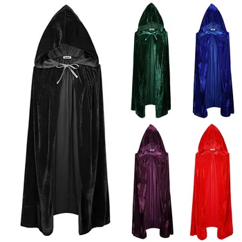 Dospelých Halloween Zamatový Plášť Cape Kapucňou Stredoveký Kostým Čarodejnice Wicca Upír Halloween Kostým, Šaty, Kabáty 5 Farieb