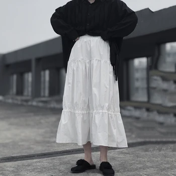 Dlho Midi Sukne Žena 2021 A-line Elastické Vysoký Pás Tutu Skladaný Sukne Vintage Žena Elegantné Čierne Biele Sukne Streetwear