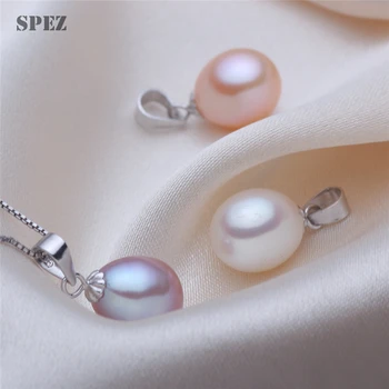 Strieborný prívesok perla náhrdelníky pre ženy, skutočné 925 vysokej kvality mincový striebro šperky prírodné sladkovodné perly 8-9mm SPEZ