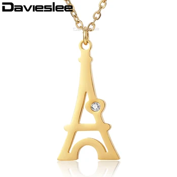 Davieslee Eiffelova Veža Náhrdelník Prívesok pre Ženy, Zlata, Striebra, Farba Nehrdzavejúcej Ocele Rolo Reťazí Dámske Náhrdelníky LKNM149
