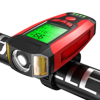 3-v-1 Svetlo na Bicykel Nepremokavé USB Nabíjateľné LED 1200mAh MTB Predné Svetlo Blesku w/ Horn Speed Meter LCD Displej Kolesový na Čítanie