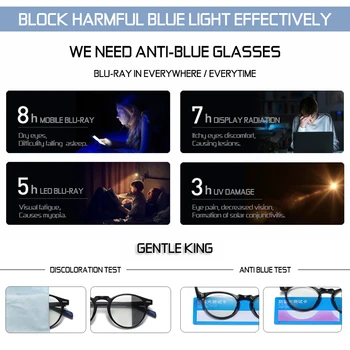 JEMNÝ KRÁĽ Anti Modré Svetlo Okuliare Blokovanie Filter Znižuje Okuliare Kmeň Jasné Herný Počítač Photochromic Okuliare Mužov