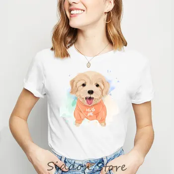 Roztomilý Pug Život Akvarel Tlač Žena T-shirt Estetické Psa Grafické t košele Ženy 2020 Lete Zvierat Topy Tees Camisetas Mujer