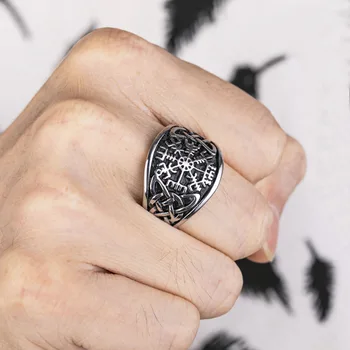Z nehrdzavejúcej Ocele Viking Valknut Pirát Kompas Text Symbol Krúžok Nordic Rune Odin Symbol Amulet Keltský Uzol Prstene, Šperky pre Človeka