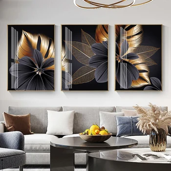 Abstraktné Čiernej Medi List Kvet Luxusné Moderné Plagát Plátno Na Maľovanie Na Stenu Umenia, Tlače Obrázku Obývacia Izba Interiér Domova