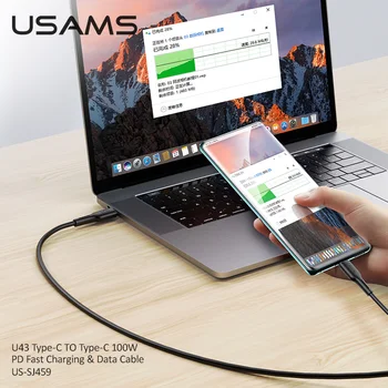 USAMS 100W Typ-C Na Typ-C QC3.0 PD Rýchle Nabíjanie Kábel USB, C Kábel Pre Ipad, Macbook Iphone Xiao Tablet Samsung Dátový Kábel