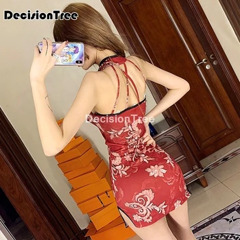 2021 čínske šaty tlač qipao šaty backless okolo sexy duté sa cheongsam ženy večierok klubu nosiť lepšiu qipao