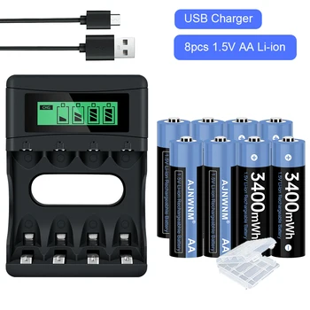 1.5 v 3400mWh aa nabíjateľné Batérie li-ion batéria lítiová batéria aa 1,5 v+ 4 sloty USB Nabíjačka na aa aaa 1,5 v lítiové batérie