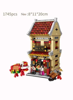 Mini DIY Montáž Stavebné Bloky, Ulice Mesta Číny Ulici Čínskej Tradičnej Domu Model Auta Údaje Tehly Hračka pre Chilren