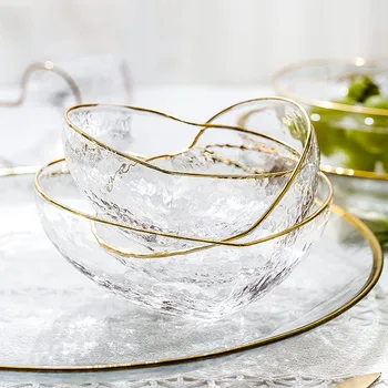 Japonský zlato okraj sklenenej misy domácnosti šalát miska v tvare srdca ovocné misy vody pohár dezertné misky