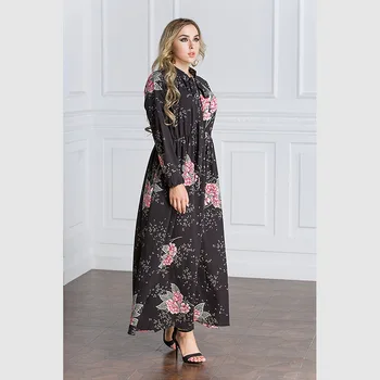 2020 Jar Nové Dlho Party Šaty Žien Moslimských Šaty Dubaj Arabských Islamské Oblečenie Big Swing Tlač Kvetinové Šaty Plus Veľkosť M-7XL