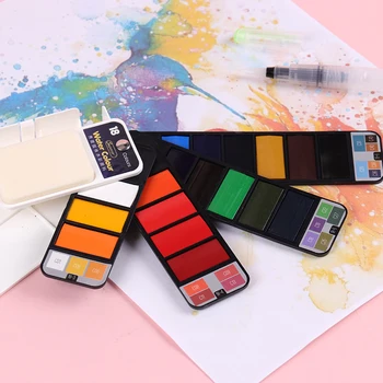 1PC 18 Farby Solid Akvarelové Farby Nastavené Pomocou Vody, Štetec, Pero, Skladacia Cestovná Akvarel Pigment Maľovanie kancelárske potreby