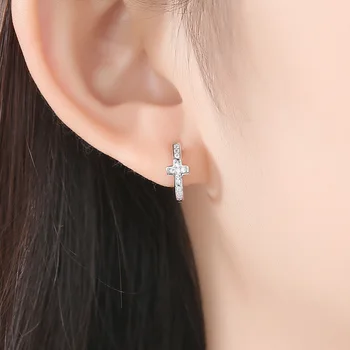 BELAWANG Minimalistický 925 Sterling Silver Kolo Kruhu Náušnice Crystal Kríž Stud Náušnice Pre Ženy Ear Piercing Módne Šperky
