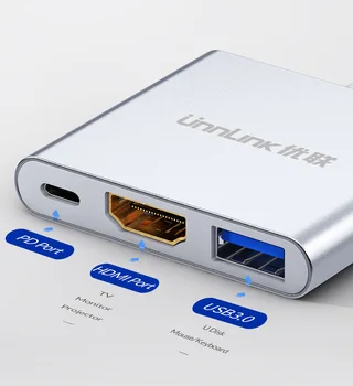 PD Poplatok USB3.0 Hub Adaptér Converter FHD1080P@60Hz Prenosný, Kompaktný Spoločník na TV Monitor, Projektor
