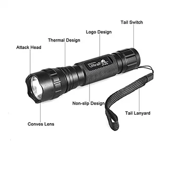 UltraFire Taktická Baterka LED Laserové Ukazovátko 1 Režime 1200L Svietidlo LED Baterkou klassiker luz Bleskové Svetlo, teleskopická bat