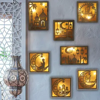 Ramadánu Eid Mubarak Dekorácie pre Domov Mesiac LED Drevená Plaketa Prívesok Islamu, Moslimov Prípade Party Dodávky*