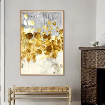 Nordic Abstraktné Zlatá Fólia Plátno na Maľovanie Moderné Šedé Zlato Wall Art Plagáty a Tlačí Fotografie Pre Obývacia Izba Domova