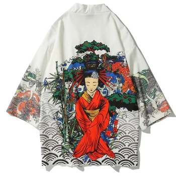 Muži, Hip Hop Štýl Cardigan Kimono Haori Literárny Japonské Kimono Yukata Nadrozmerná Japonský Župan Voľné Kimomo Bežné Tričko