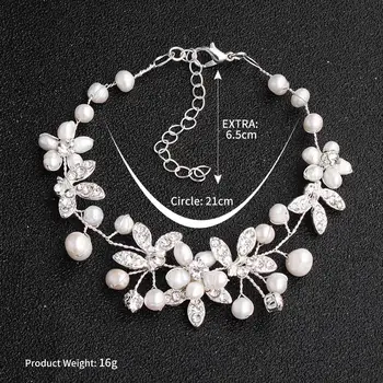 SLBRIDAL Ručne vyrábané Strieborné Pozlátené Crystal Svadobné Náramok Kamienkami Sladkovodné Perly Svadobné Náramok Družičky Ženy Šperky