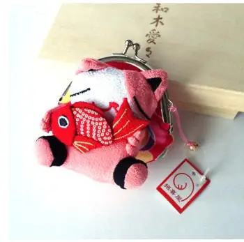 10 kusov Chirimen Šťastie Mačka Mince v Kabelke Peňaženku Mince Taška Mince Peňaženky Japonsko
