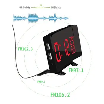 Digitálny rádiobudík Projektor Spánok Časovač Teploty LED Displej USB nabíjací Kábel 110 Stupeň Tabuľka Rádio FM Hodiny