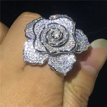 Choucong Veľký Kvet Promise Ring, Strieborná Farba Micro pave AAAAA cz Zapojenie Svadobné Kapela Prstene Pre Ženy, Svadobné Šperky
