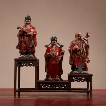 Keramické sochy Fu Lu Shou Boh Bohatstva，Moderného umenia, socha，Domov obývacia izba, podkrovie charakter dekorácie socha，dary