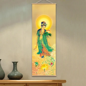 Wall Art Avalokitesvara Bódhisattva Thangka Budhizmus Prejdite Maľovanie drevený vešiak Realistické Umenie Maľba na Plátno