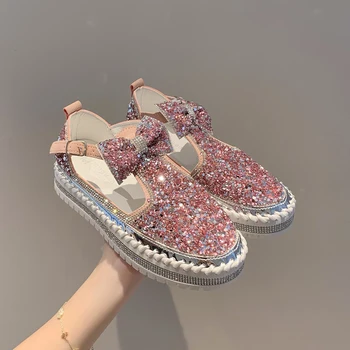 2020 Ženy, Pracky Popruhu Letné Sandále Solid Farba Diamond Kryt Päty Ploché Päty Platformu Bežné Dámy Plus Veľkosť Sandále