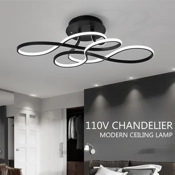 Moderné LED Lustre Svietidlá pre Obývacej Izby, Spálne, Kuchyne Domov S Diaľkovým ovládaním Čierny Lesk Stropné Lampy