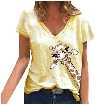 Harajuku 2020 dámy košele Ženy Letné Topy Voľné Tee Tričko Žirafa Mäkké Príčinné Krátky Rukáv T-shirt Mäkké Topy camiseta mujer
