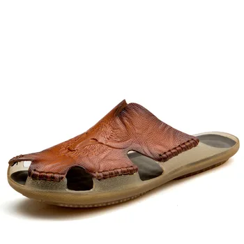 Nové Letné pánske Sandále pravej Kože Priedušná Obuv Rímske Sandále Bytov Muž Papuče Rímsky Štýl Plážové Sandále Hot Predaj