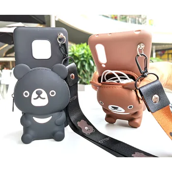 Roztomilý Kreslený 3D Medveď Peňaženky Telefón puzdro Na Huawei Nova 5i 4 4e 3 3e 3i 2i 2 Lite P Smart Plus 2019 P Smart Z Mäkké Silikónové Krytie