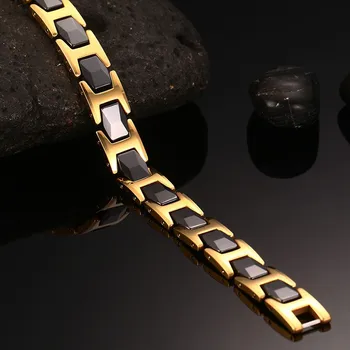 ZORCVENS Black Ceramic & Gold-farba Nerezová Oceľ Náramok Náramok pre Mužov Magnetom a Germánium Zdravie Šperky