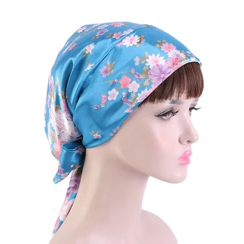 2021 Nové Tlač Ženy Vnútorné Hjiab Čiapky Mäkké Satin Kvety Moslimských Módne Turbante Mujer Pripravený Nosiť Turban Kapoty