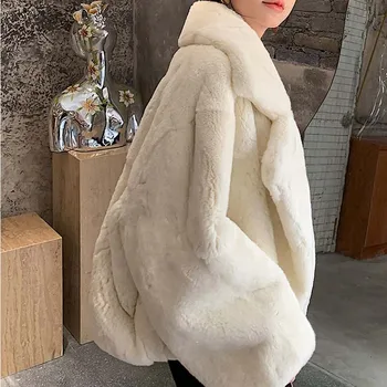 BFFUR Importovať Celú Pokožku Reálne Kožušinový Kabát Ženy Módne Farby golier Rex králik Kožušiny Krátke Voľné 2020 Nová Zimná Bunda Žena v Teple