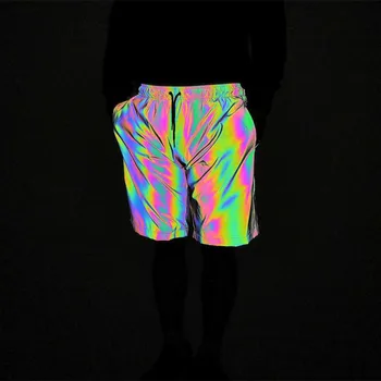 Muži Letné Farebné Reflexné Bežné Hip Hop šortky Streetwear Módy harajuku Elastický pás Rovno Bermudy joggers Krátke