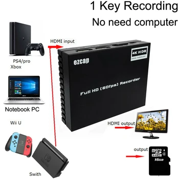 Ezcap274 4K 60hz HDR Loop Out HDMI Video Capture Doska 1080P 60fps Nahrávanie Pole Hra Záznamník pre PS4 Switch,Vstup pre Mikrofón