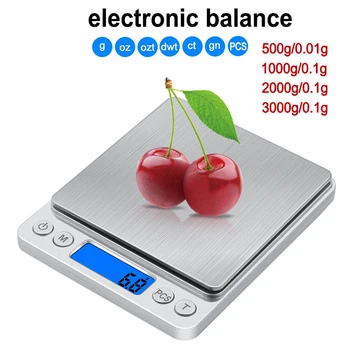 0.01 g 0,1 g Presnosť LCD Digitálne Váhy 500 g 1 kg 2 kg 3 kg Mini Elektronické Gramov Hmotnosti Balance Tea Rozsahu Kuchynské Váhy