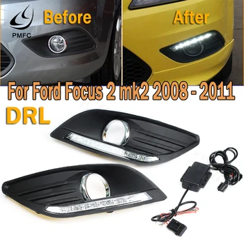 PMFC DRL LED Denných prevádzkových Svetlo Predné Jazdy Lampa Hmlové Svetlo Biele 12V Auto DRL Pre Ford Focus 2 Mk2 2008 2009 2010 2011
