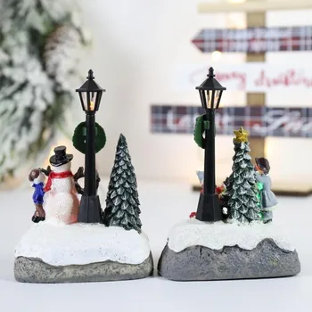 Roztomilé Vianočné LED Presvetlený Dom Ručne Maľované Stola Centerpieces Obce Scény rozsvieti Dekorácie Prázdninový Darček