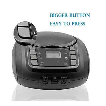Prenosný Reproduktor CD Prehrávač Boombox s Bluetooth, FM Rádio, Aux Slúchadlá LCD Displej, CD Prehrávač