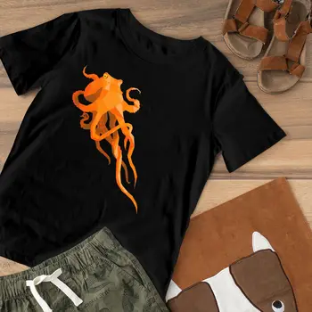 Vodné T-Shirt Geometrické Octopus T Shirt Trendy O Krk Ženy tričko, Vzor, Čierna Dámske Tričko Tričko