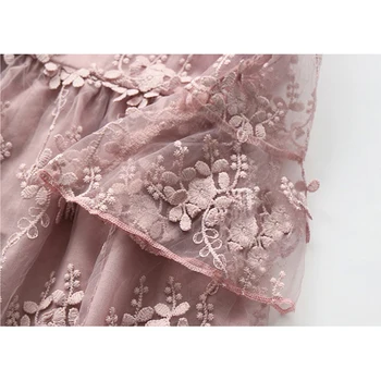 Nové 2021 Letné Dievčenské Šaty Deti Oblečenie Dievča Princezná Šaty Čipky Kvety Horn Rukávy Výšivky Dizajn Dievčenské Šaty
